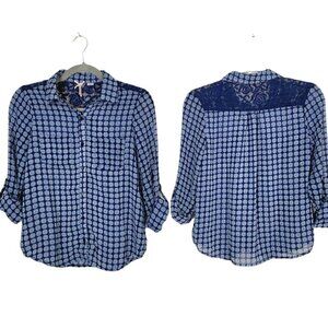 Scooter Brown Big Girls Sz 14 Shirt Button Up Roll Tab Sleeves Lace Details VGC